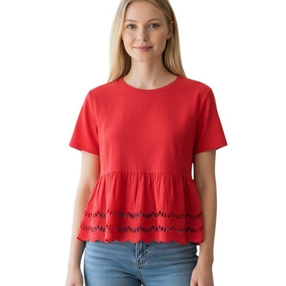 Pomander Place Tops - Pomander Place Red‎ Eyelet Peplum T Shirt Women's Size S Short Sleeve Casual Top